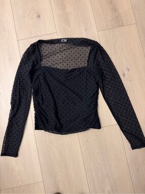 Abercrombie & Fitch Black Polka Dot Mesh Long Sleeve Top